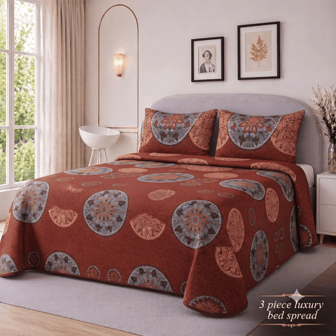 Rust Red Mandala Printed Bedspread - The Linen House
