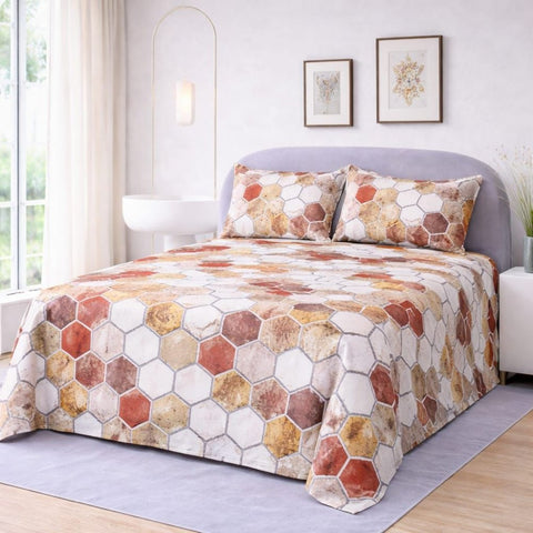 Rustic Honeycomb Printed Bedsheet - The Linen House