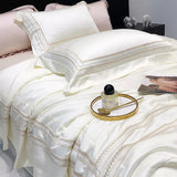 Off white Cotton Satin Embroidery Duvet Set - The Linen House