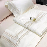 Off white Cotton Satin Embroidery Duvet Set - The Linen House