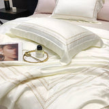 Off white Cotton Satin Embroidery Duvet Set - The Linen House