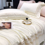 Off white Cotton Satin Embroidery Duvet Set - The Linen House