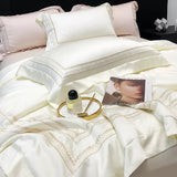 Off white Cotton Satin Embroidery Duvet Set - The Linen House