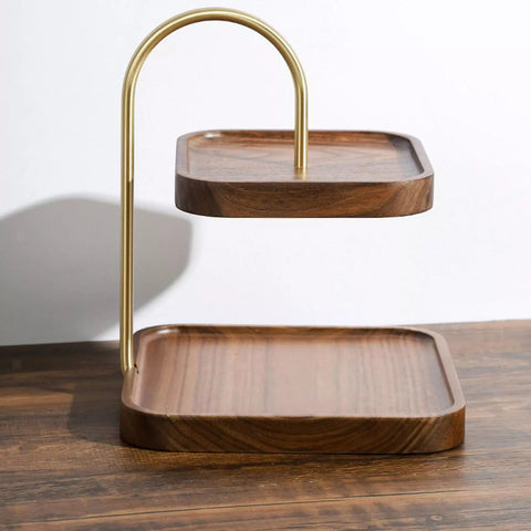 Wooden Square Double Layer Tray for Dessert Display - The Linen House