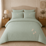 Sage Bloom Elegant Embroidered Bedding Set