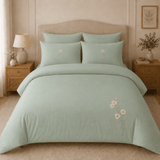 Sage Bloom Elegant Embroidered Bedding Set - The Linen House