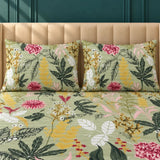Sage Green Botanical Floral Cotton Bedsheet Set – 3 Pcs King Size - The Linen House