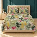 Sage Green Botanical Floral Cotton Bedsheet Set – 3 Pcs King Size - The Linen House