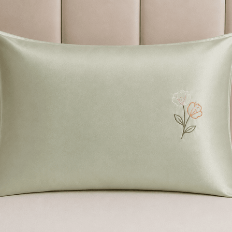 Sage Green Floral Embroidered Bedding Set - The Linen House