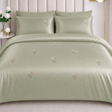 Sage Green Floral Embroidered Bedding Set