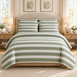 Sage Green Stripe 6 Pcs Bedspread Set - The Linen House