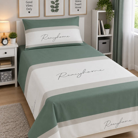 Sage Green Stripe Print Kids Bedsheet - The Linen House