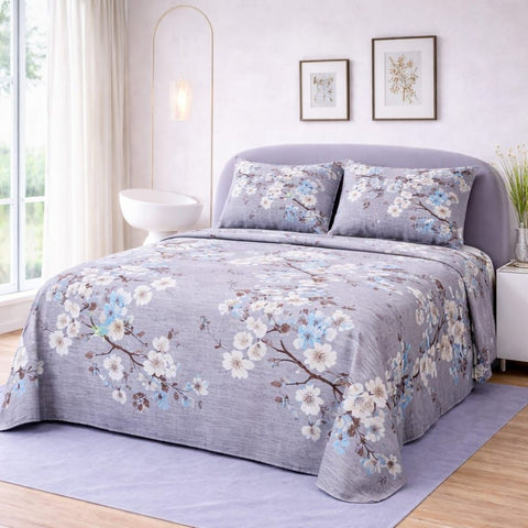 Serene Floral Elegance Printed Bedsheet - The Linen House