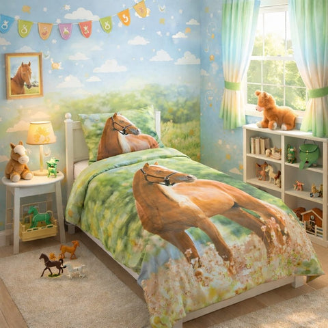 Serene Horse - Themed Kids Bedroom with Nature - Inspired Decor - The Linen House