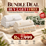 Serene Ocean Ivory Bundle – 3 Embroidered Bedsheet-King - The Linen House