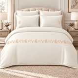 Serene Ocean Ivory Bundle – 3 Embroidered Bedsheet-King - The Linen House