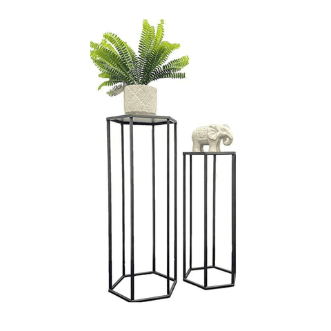 Set of 2 Metal Plant Stand Black - The Linen House