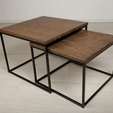 Set of 2 Smoked oak Side Table with Metal stand - The Linen House