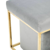 Modern Grey Velvet Upholstered Bench with Iron Gold Base