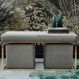 Modern Grey Velvet Upholstered Bench with Iron Gold Base