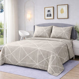 Soft Breathable Beige Geometric Bedsheet (3pcs) - The Linen House