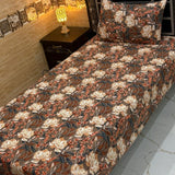 Soft Brown Floral Print Bedsheet – Single Size (Pack of 2) - The Linen House