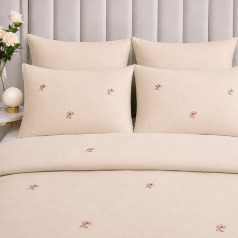 Soft Cream Floral Embroidered Duvet Cover Set - The Linen House