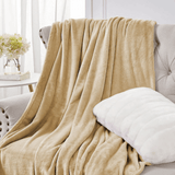 Soft Flannel Fleece Blanket in Beige - The Linen House