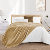 Soft Flannel Fleece Blanket in Beige - The Linen House