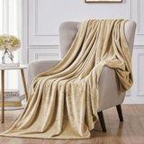 Soft Flannel Fleece Blanket in Beige - The Linen House