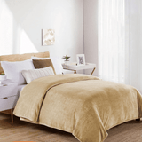 Soft Flannel Fleece Blanket in Beige - The Linen House