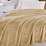 Soft Flannel Fleece Blanket in Beige - The Linen House
