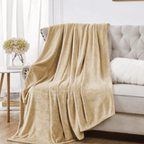 Soft Flannel Fleece Blanket in Beige - The Linen House