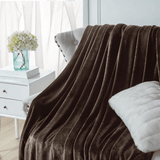 Soft Flannel Fleece Blanket in Brown - The Linen House