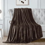 Soft Flannel Fleece Blanket in Brown - The Linen House