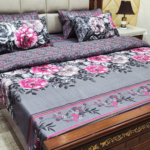 Soft Grey Floral Printed 7Pc Bedspread Set - The Linen House