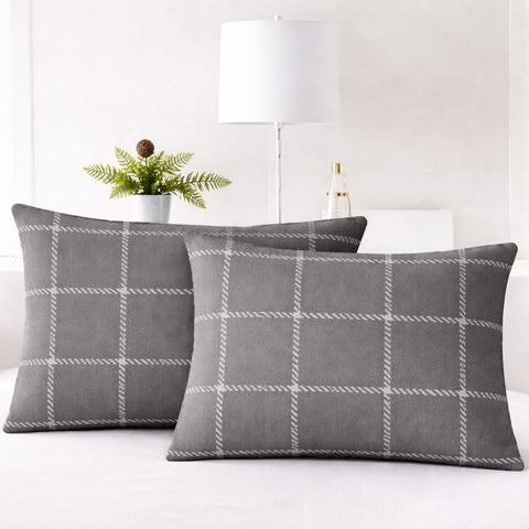 Soft Grey Grid Accent Pillows Cover (Pack of 2) - The Linen House