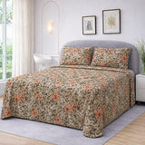 Soft Orange and Dark Floral Printed Bedsheet - The Linen House