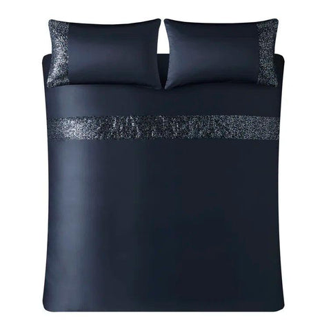 Solid Color Duvet Cover (Blue with black sequence) - The Linen House