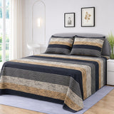 Stylish Navy and Beige Striped Printed Bedsheet - The Linen House