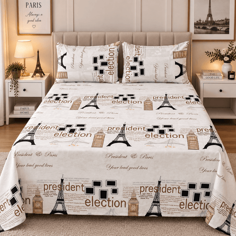 Stylish Travel Theme Graphic Printed Bed Sheet - The Linen House