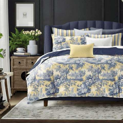 Sunny Blue Floral Printed Duvet Set – Elegant Yellow & Blue Floral Duvet