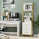 Tall Office Storage Bookshelf – Wood Shelves with Sturdy Metal Frame - The Linen House