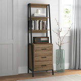 Tall Office Storage Bookshelf – Wood Shelves with Sturdy Metal Frame - The Linen House