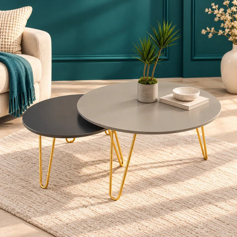 Tatami Contrasted Round Tables - The Linen House