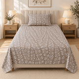 Taupe Leaf Vine Single Bedsheet - The Linen House