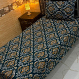 Teal Base with Golden Accents Print Bedsheet – Single Size (Pack of 2) - The Linen House