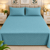 Teal Diamond Lattice Printed Bed Sheet - The Linen House