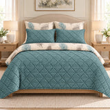 Teal Feather Print 6 Pcs Bedspread Set - The Linen House