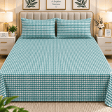 Teal Gingham Check Printed Bed Sheet - The Linen House